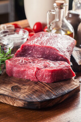 Raw beef steak on a cutting board