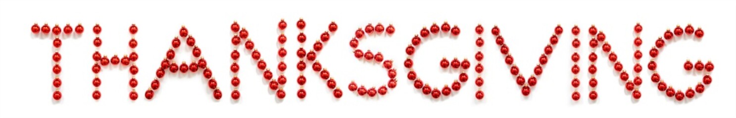 Red Christmas Ball Ornament Building English Word Thanksgiving. Festive Christmas Decoration. White Isolated Background