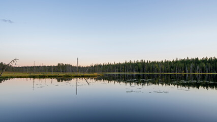 Lake in North Karelia wilderness of Finland. A vast network of well maintained walking and trekking paths crisscross national parks bringing adventurer to many scenic sights and campsites.