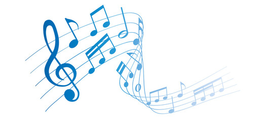 blue musical notes melody on white background - obrazy, fototapety, plakaty