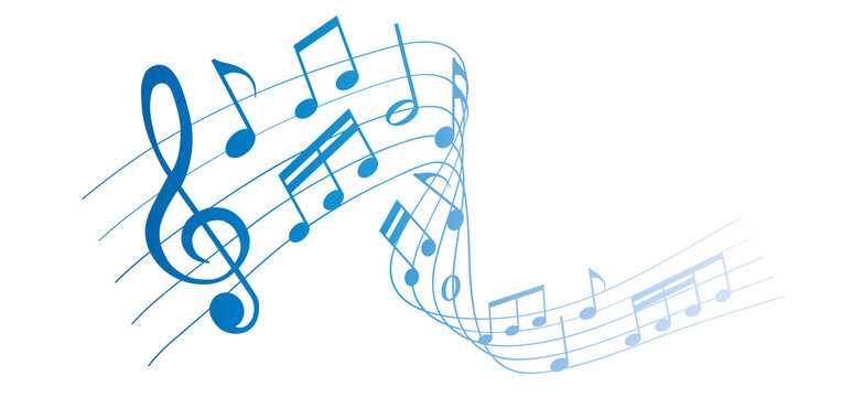 blue musical notes melody on white background