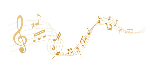 gold musical notes melody on white background