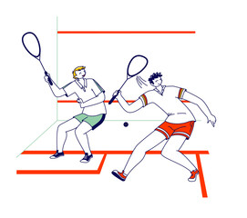 Sportsmen Playing Squash. Male Characters Sports Training or Competition, Healthy Activity and Spare Time, Sport Hobby