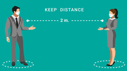 Man And Woman wearing a face mask and Keep Distance for for Covid 19 Corona virus concept