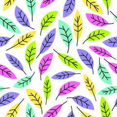 seamless pattern with soft color beautiful leaves with white background