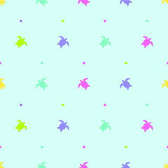 seamless pattern with soft color cute turtles with light blue background
