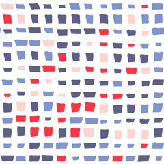 Geometric vector seamless pattern with simple shapes . Hand drawn colorful marker marks - squares and lines on white background.