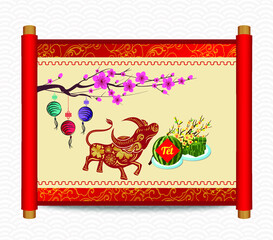 Oriental Happy Chinese New Year 2021. Year of the Ox (Chinese translation Happy chinese new year 2021, year of ox)
