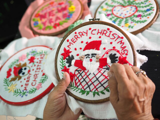 merry christmas happy new year santa claus embroidery handmade leisure hobby sewing illustration design art pattern frame flower floral