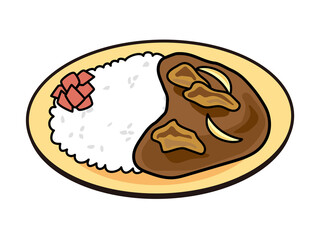 お皿に乗った日本風のカレーライス（肉カレー）