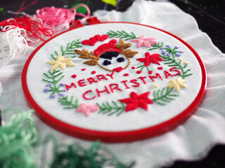 reindeer animal deer merry christmas happy new year santa claus embroidery handmade leisure hobby sewing illustration design art pattern frame flower floral