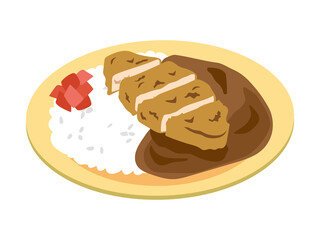 お皿に乗った日本風のカレーライス（カツカレー）