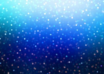 Xmas blue dark background covered shiny confetti pattern. Shimmer bokeh fly in night sky. Wonderful winter holidays decor.