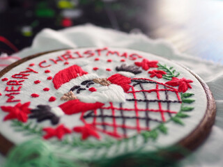 merry christmas happy new year santa claus embroidery handmade leisure hobby sewing illustration design art pattern frame flower floral