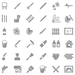 Drawing And Painting Icons. Gray Flat Design. Vector Illustration.