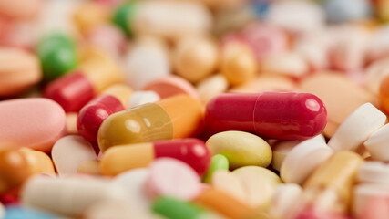 Pills capsules and other medicines drugs in close-up