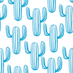 graphic cacti of blue color on a white background