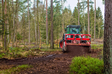 Schleswig-Holstein. Mulchen in der Forstwirtschaft. Bodenvorbereitung beim Waldumbau