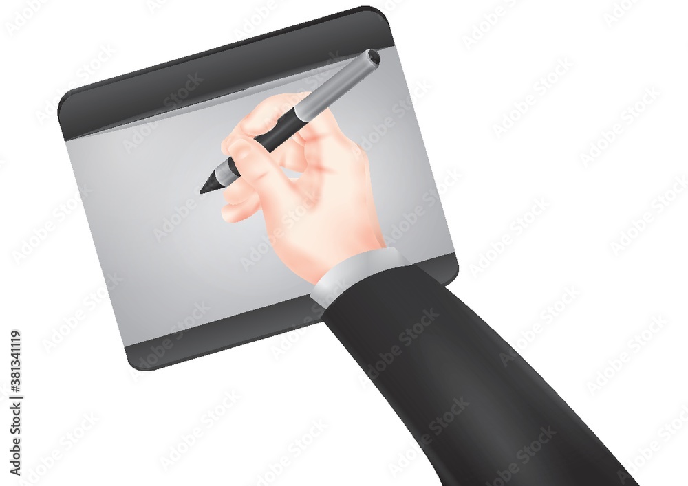 Wall mural hand using a digital drawing tablet