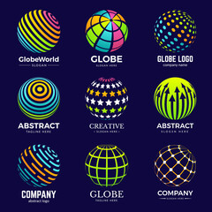 Globe logo. Stylized circle shapes for business identity projects education biology innovation logo templates. Sphere stylized globe logotype for business illustration