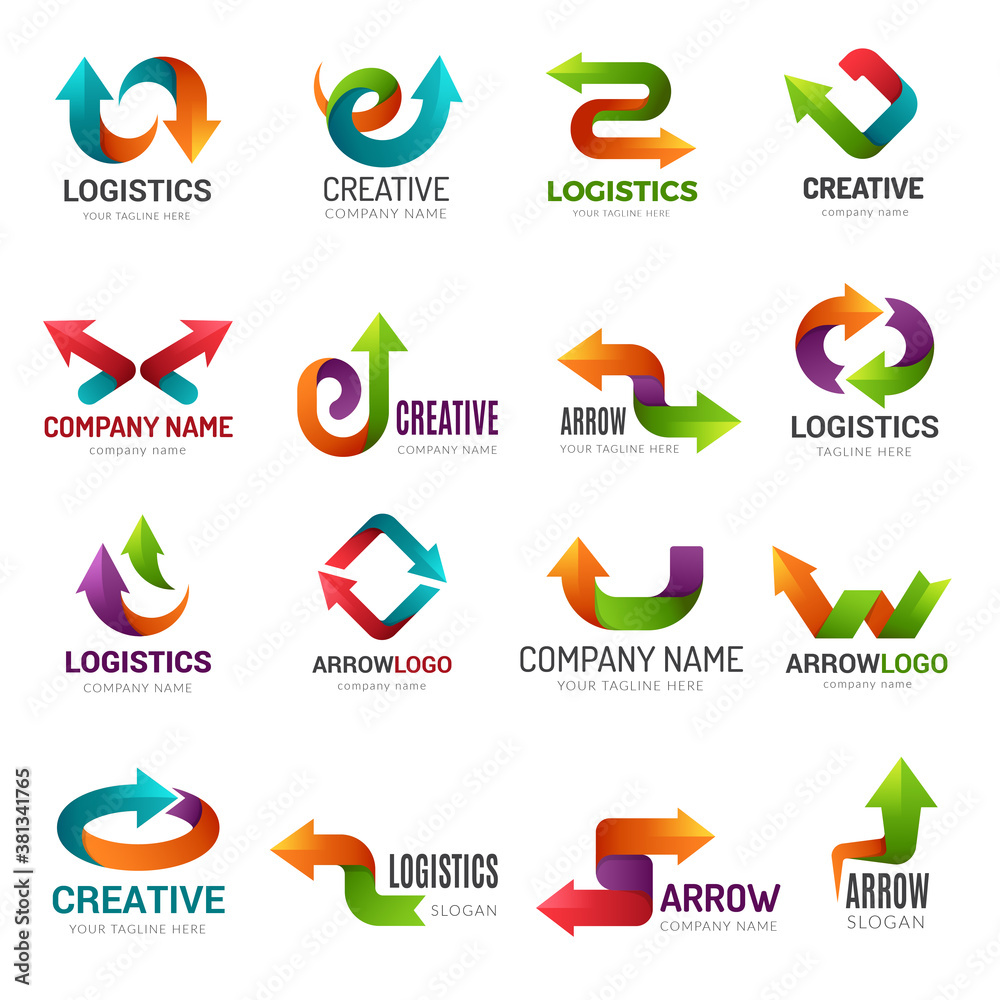 Wall mural arrows logotype. digital web stylized symbols direction abstract arrows for business identity geomet