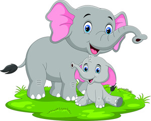 Obraz na płótnie Canvas Cute mother and baby elephant 