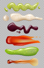 Sauce realistic. Liquid food splashes mayonnaise ketchup chili eating gourmet kitchen ingredients vector templates. Realistic sauce liquid, mayonnaise cream, ketchup and wasabi hot illustration