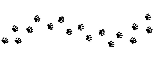 Animal steps trail. Pets foot prints, cat or dog road vector illustration. Foot pet print, animal step footprint trace trail silhouette