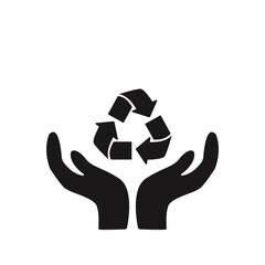 Obraz premium Green Recycle in hand. Vector