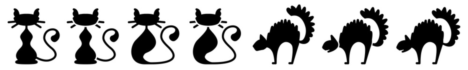 Cat Icon Black | Cats Illustration | Halloween Symbol | Spooky Cartoon Logo | Kitty Sign | Isolated | Variations