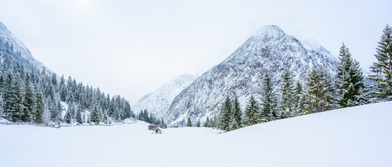 Beautiful winter landscape scenery in Tirol, Reutte, Austria - 381343590