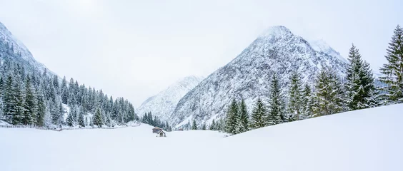 Stof per meter Beautiful winter landscape scenery in Tirol, Reutte, Austria © Simon Dannhauer