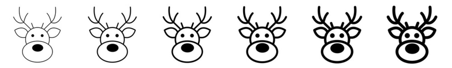 Reindeer Head Icon Black | Elk Deer Illustration | Cute Christmas Symbol | Santa Claus Xmas Logo |  Sign | Isolated | Variations