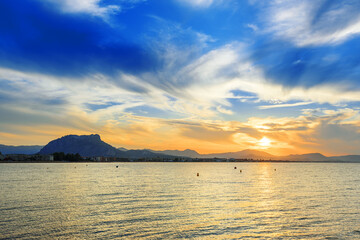 Denia Bay seashore at sunset