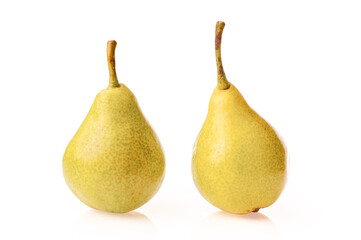 yellow ripe organic pears. Studio isolate closeup on white background