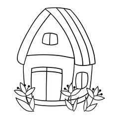 Coloring page, cartoon doodle house