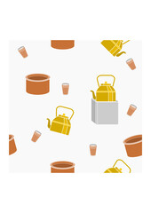 Editable Masala Chai with Its Brewing Equipment Vector Illustration Seamless Pattern for Creating Background of Beverages With South Asian Culture and Tradition Related Design