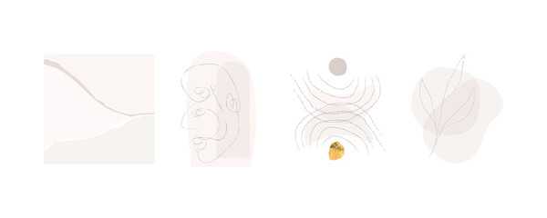 Modern abstract shapes art Trendy organic forms and line art drawing