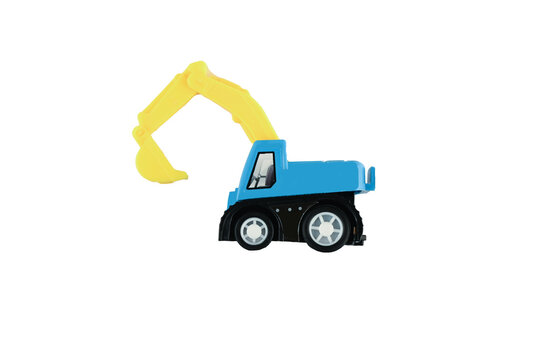 blue and yellow excavator child car on isolated background