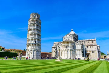 Photo sur Aluminium Tour de Pise Pisa Cathedral (Duomo di Pisa) with Leaning Tower of Pisa on Piazza dei Miracoli in Pisa, Tuscany, Italy. World famous tourist attraction and travel destination.