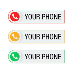 Phone button  - template for phone number in website header  - conspicuous element with phone headset pictogram in three color variations