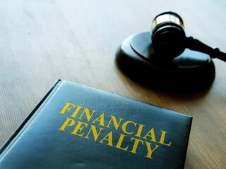Financial penalty code book and wooden gavel.