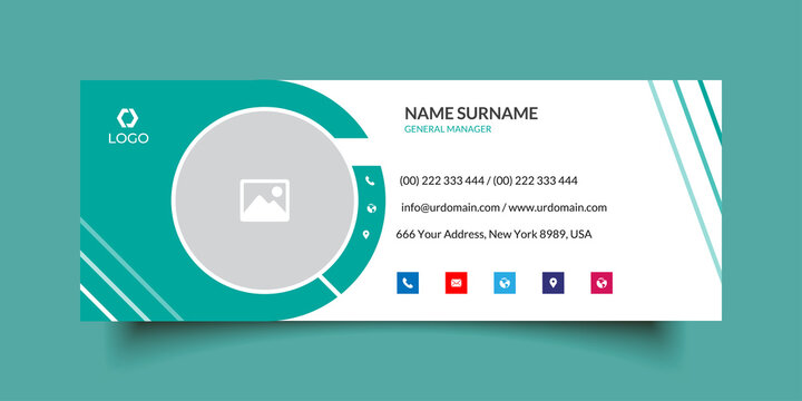 Business email signature template with an author photo place modern layout minimal background