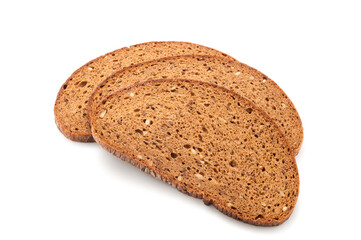 Slices of cereal bread isolated on white background 