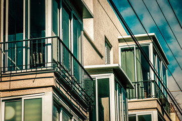 View of the facade of a modern building in the streets of Tel Aviv in Israel