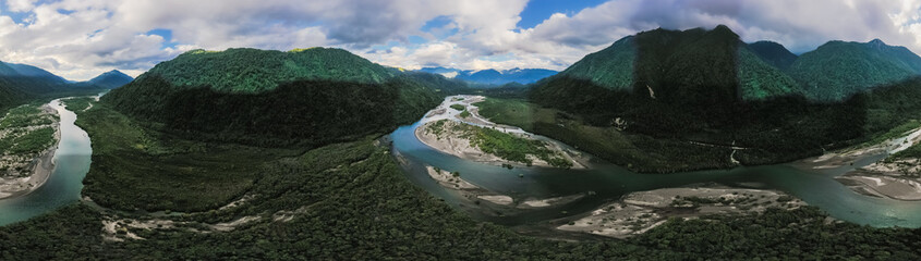 Aerial 360 River Petrohue at Osorno Puerto Varas, Chile, South America.