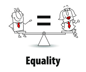 Karen and Joe are on a weighing machine.
It is a metaphor of gender equalities in the society