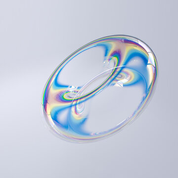 Colorful 3d shape, torus holographic gradient, geometric art poster template, dispersion effect glass 3d rendering
