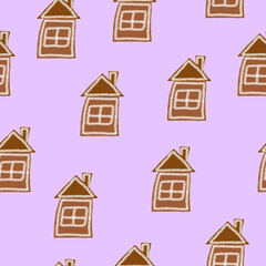 Christmas seamless pattern with gingerbread on a purple background 