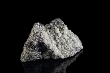 macro stone mineral Quartz Calcite Sphalerite Galena on a black background
